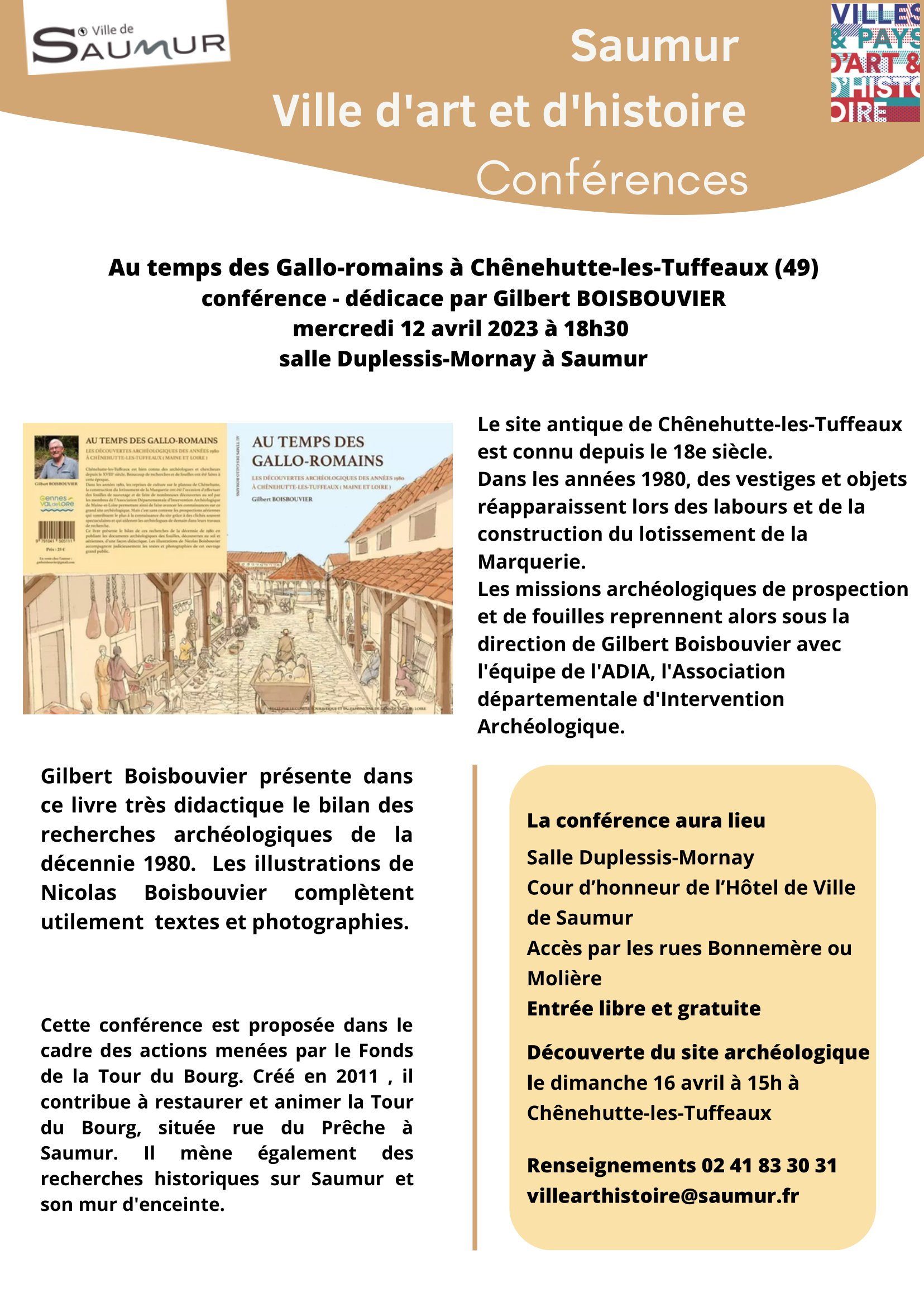 Saumur Ville dart et dhistoire conference Au temps des Gallo romains Gilbert Boisbouvier 12 avril 2023