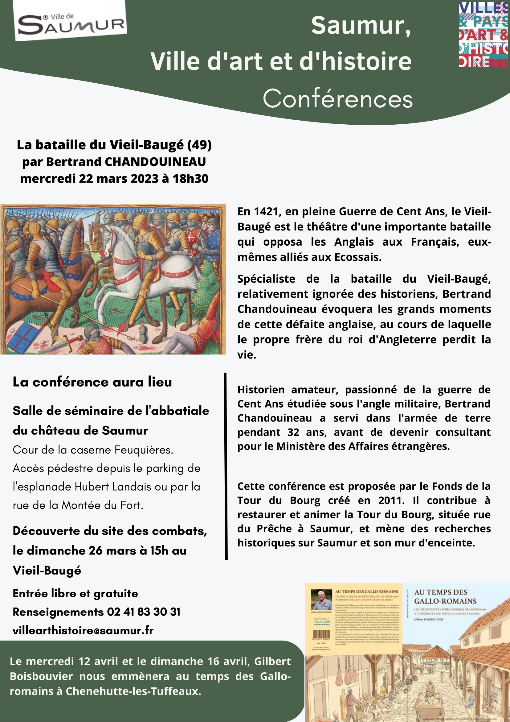 Conference Bataille Vieil Bauge 22 mars 23 abbatiale du chateau de Saumur